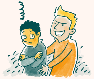 Illustration zeigt einen Erwachsenen der ein Kind bedrängt