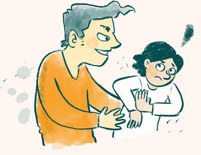 Illustration zeigt ein Kind, dass von einem Erwachsenen gegen seinen Willen angefasst wird